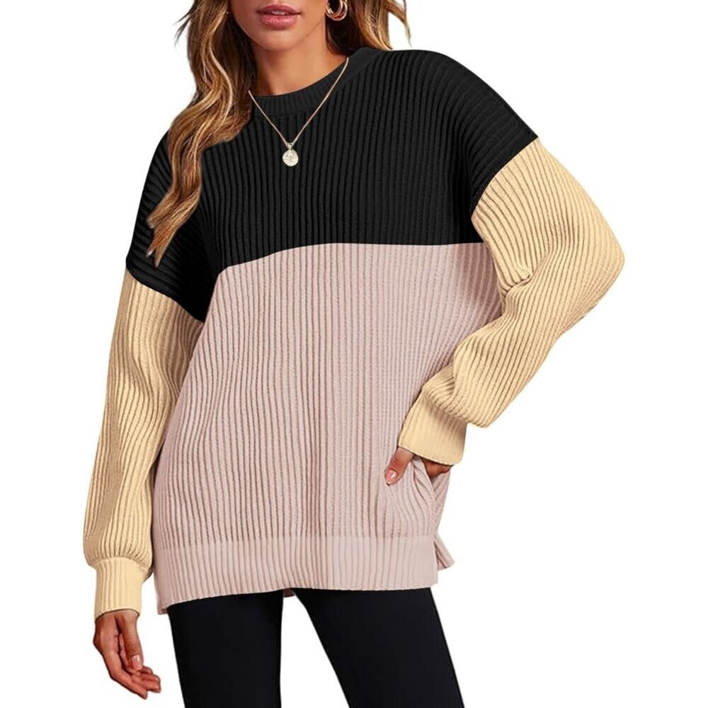 Women's Long Sleeve Ribbed Knit Pullover Multicolor Casual Sweaters Top